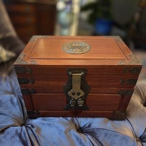 Asian Elegant Wooden Decorative Chest with Brass Accents